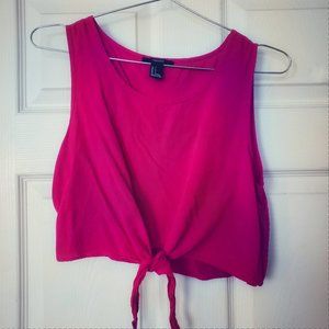 Barbiecore Hot Pink 100% Rayon Tie-Front Crop Top